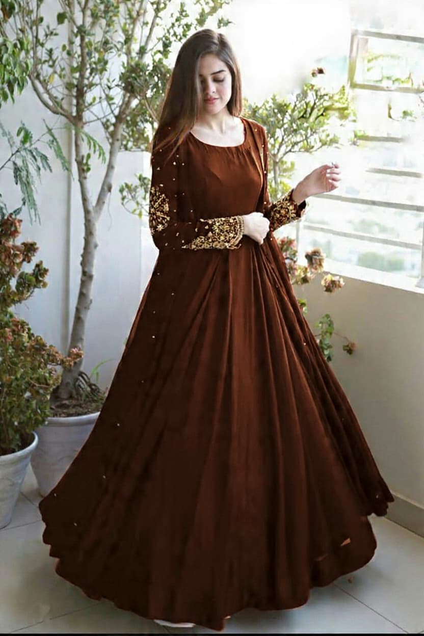 Heavy Embroidered With Front And Back Pearls Attached Gown With Long Maxi Trouser 3Piece