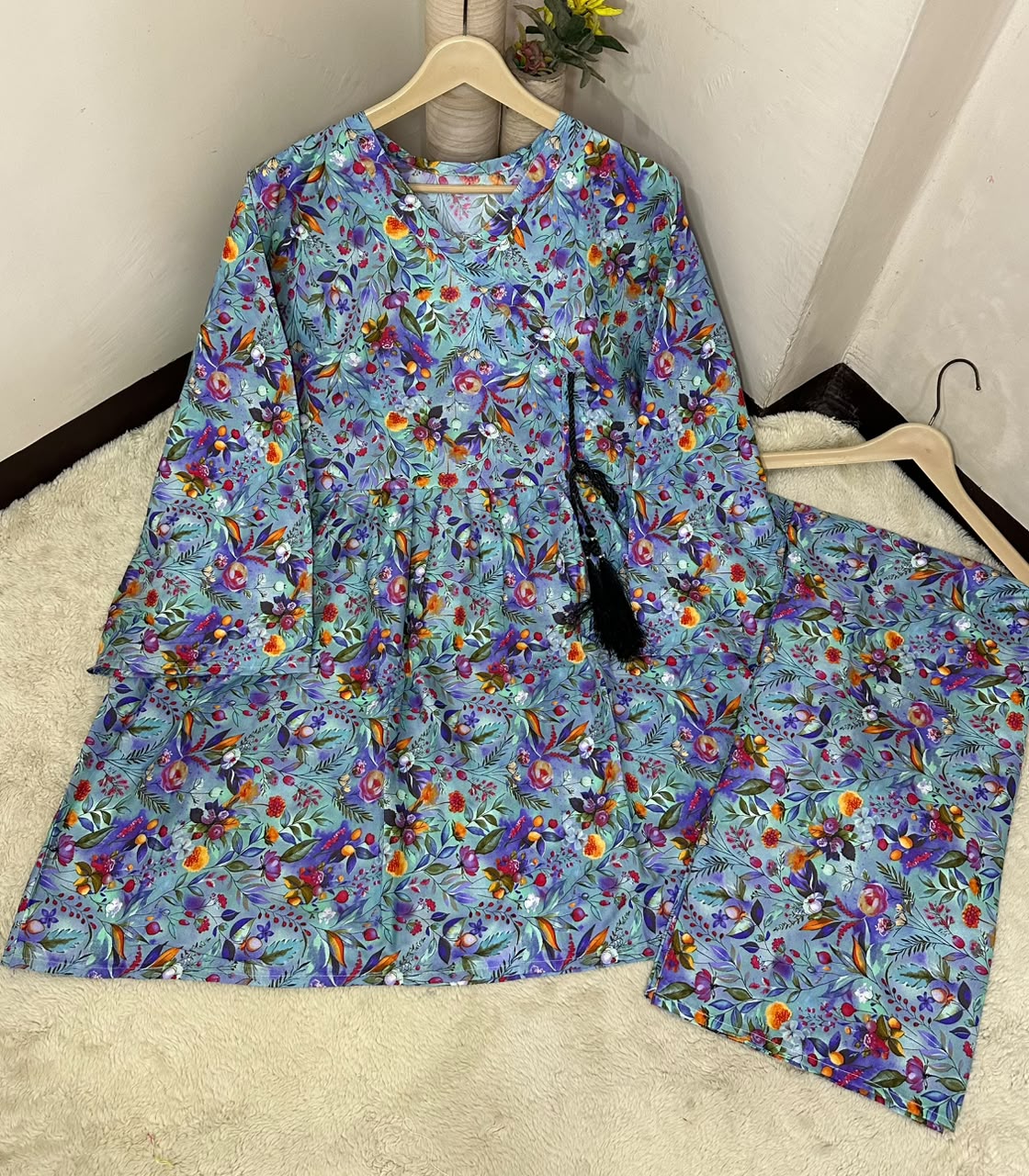 Printed anrakha frock 2pc