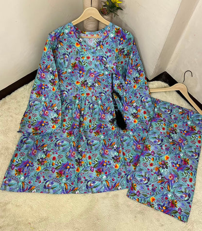 Printed anrakha frock 2pc