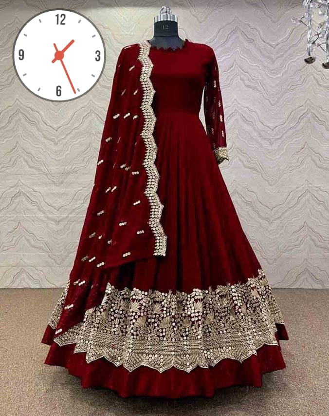 Neck BellBottom Border Flower Embroidery Maxi With Emb Dupatta 3Pcs