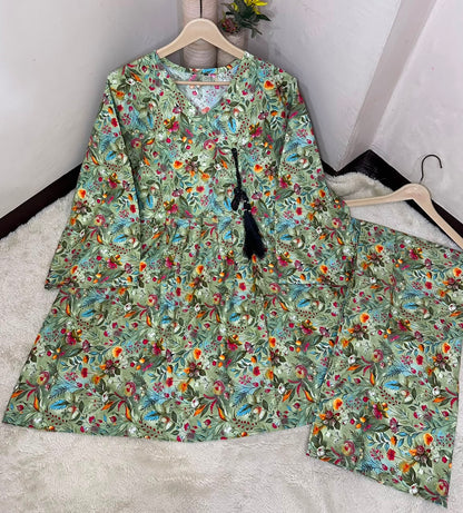 Printed anrakha frock 2pc