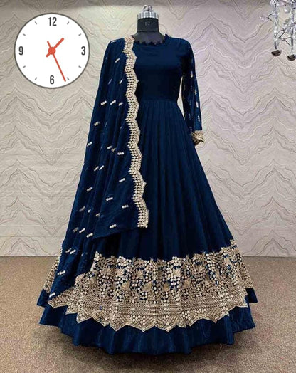 Neck BellBottom Border Flower Embroidery Maxi With Emb Dupatta 3Pcs