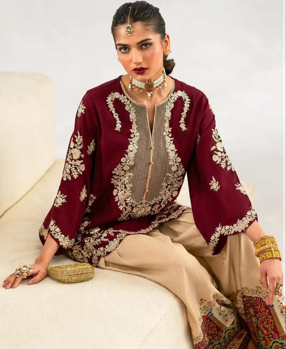 Sequence Embroidery Work On Neck, Front Shirt With Sequence &nbsp;Embroidered Daman ❤️