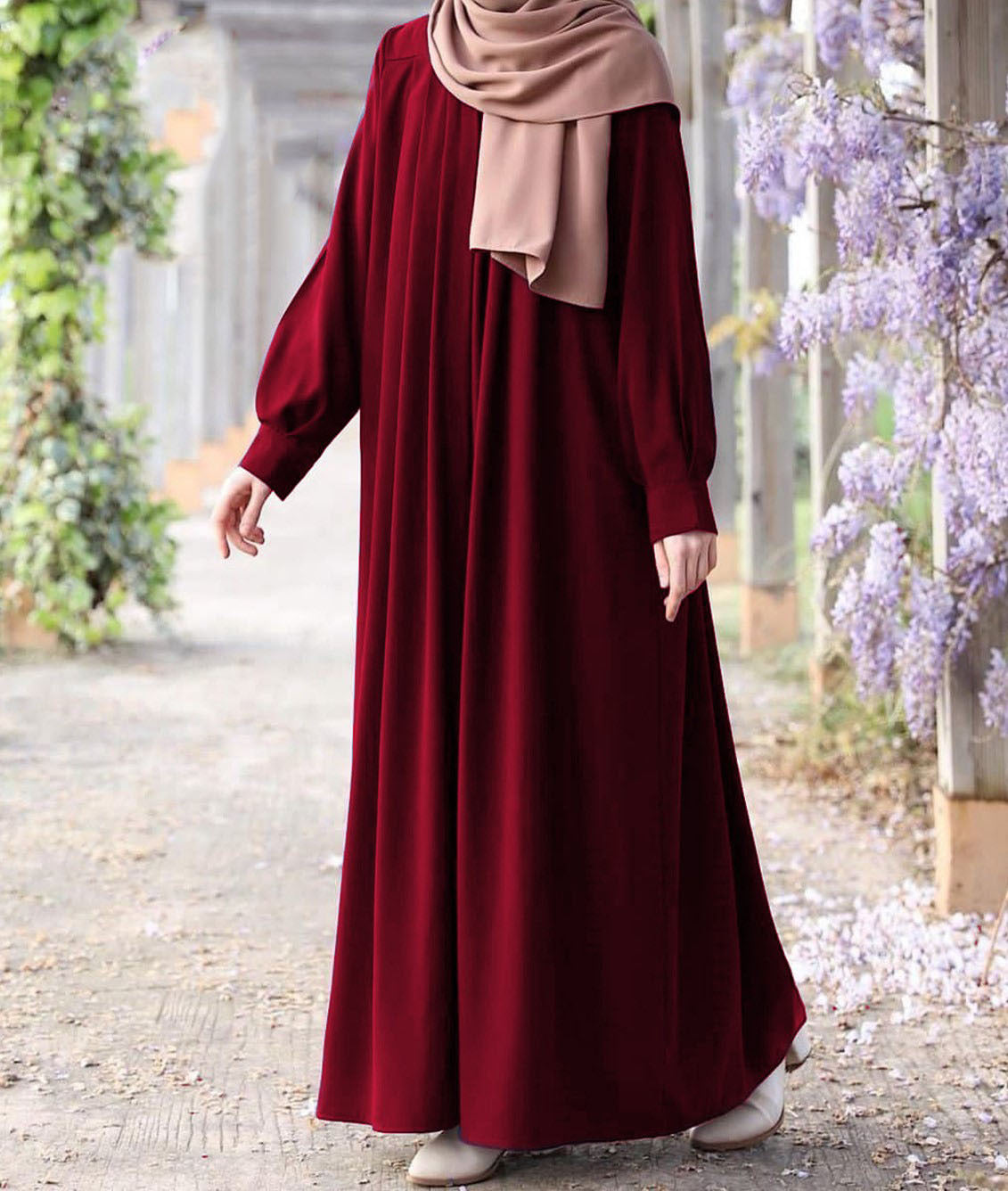 Front Zip &amp; Side Pocket Abaya With Adjustable Belt