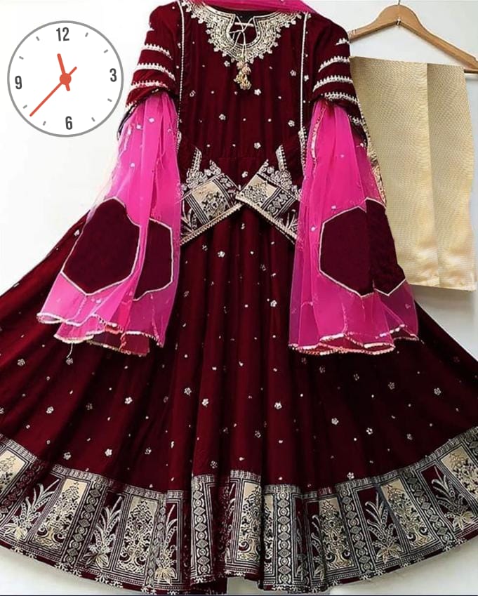 Neck,Border Heavy Embroidery With Two Colours Dupatta 3pcs
