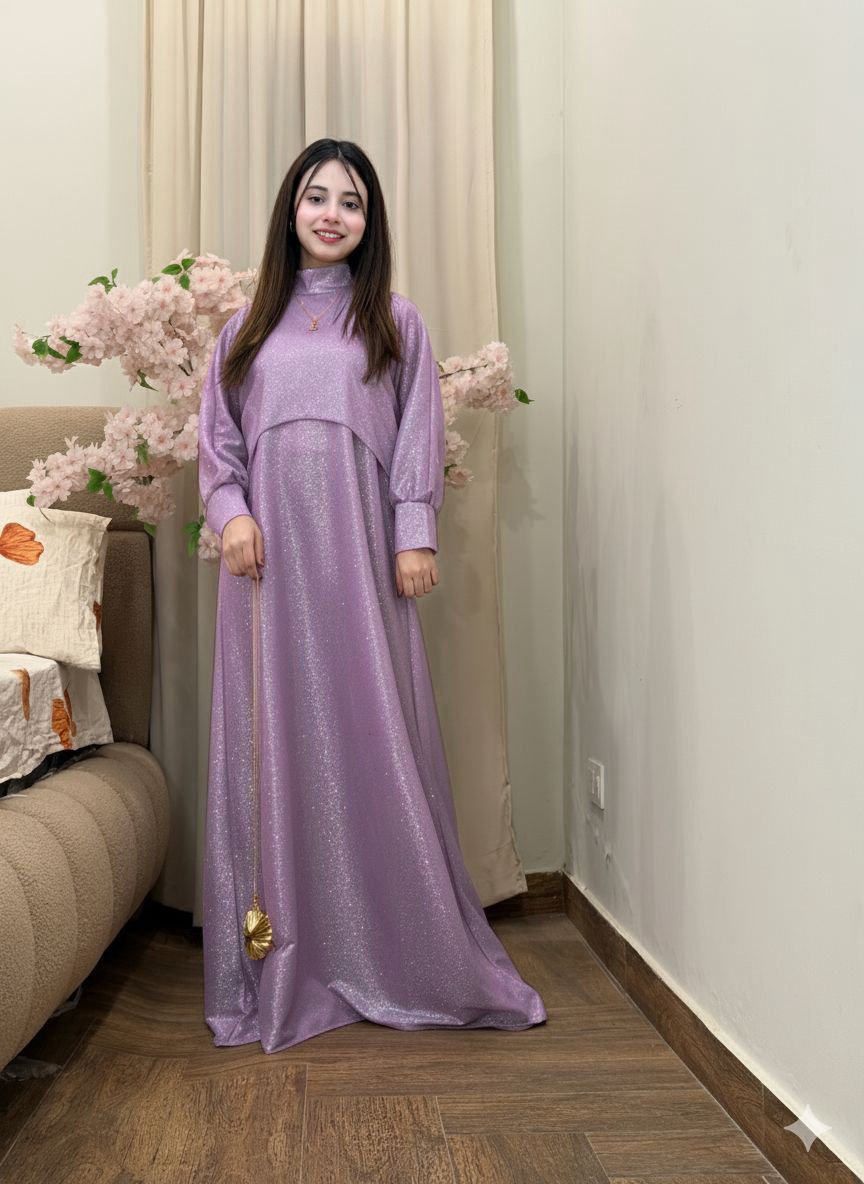 Moonlight Glitter Drop Shoulders Cap With Maxi 2Pcs Set