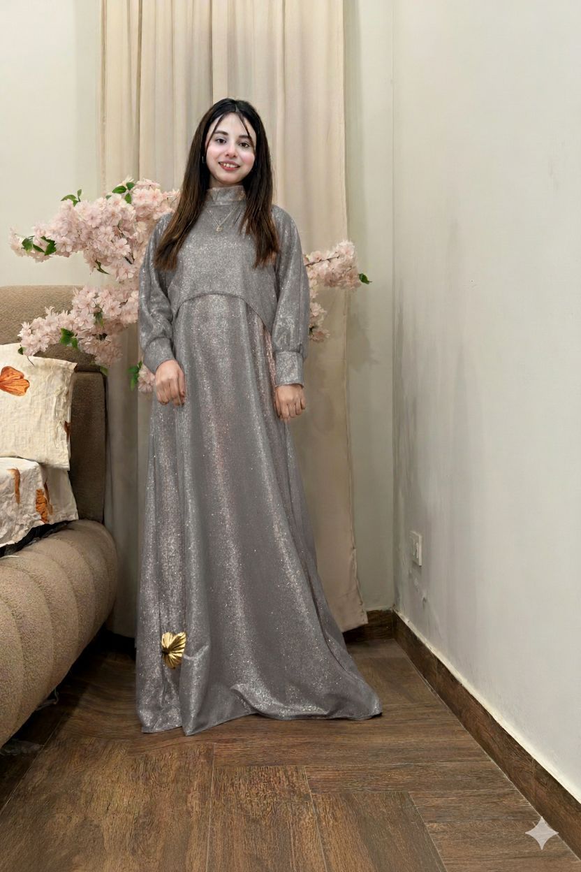 Moonlight Glitter Drop Shoulders Cap With Maxi 2Pcs Set