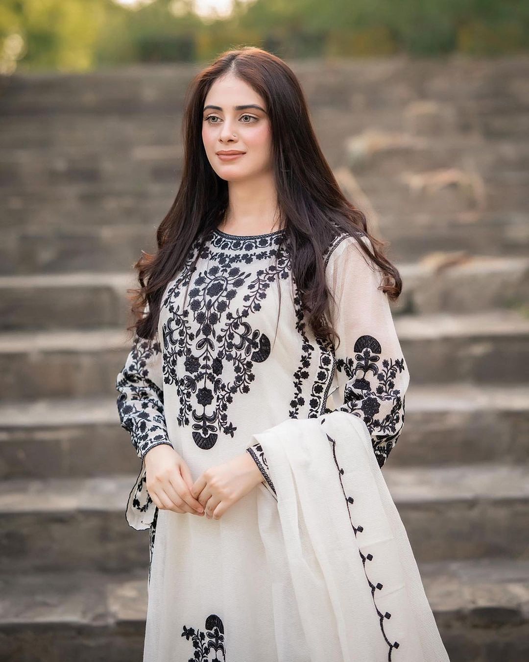 Front Heavy Embroidery Shirt With Frill Style Embroidered Dupatta 3PCs