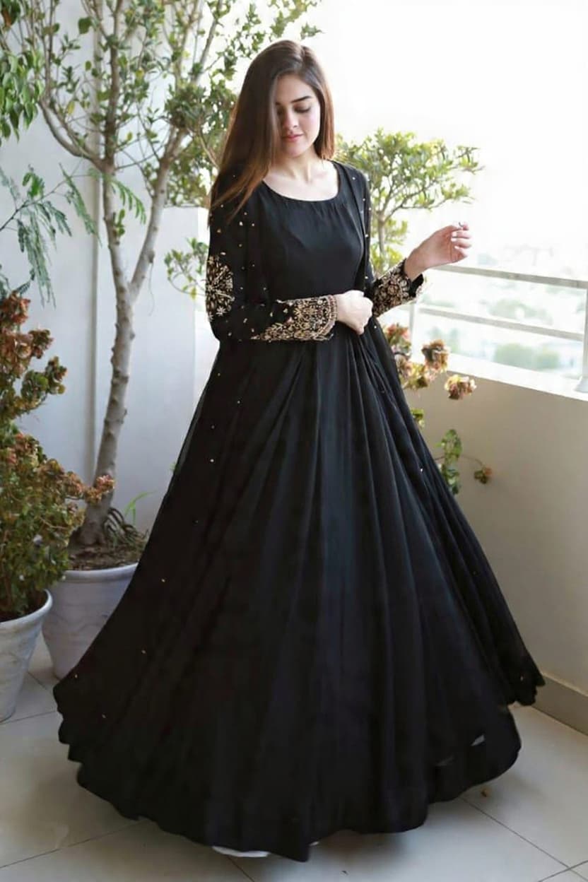 Heavy Embroidered With Front And Back Pearls Attached Gown With Long Maxi Trouser 3Piece