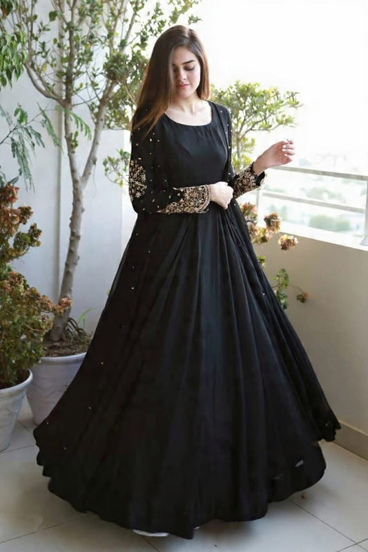 Heavy Embroidered With Front And Back Pearls Attached Gown With Long Maxi Trouser 3Piece