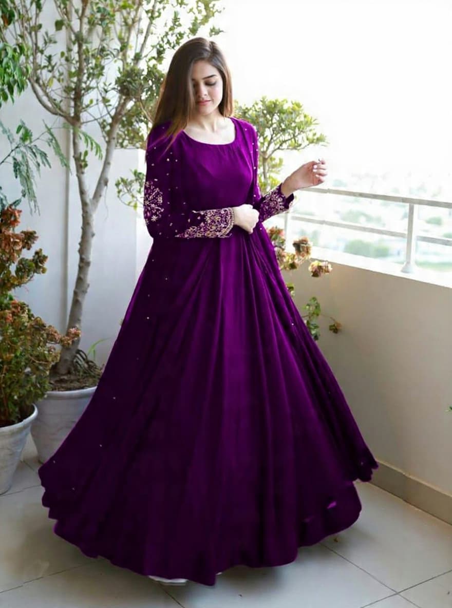 Heavy Embroidered With Front And Back Pearls Attached Gown With Long Maxi Trouser 3Piece