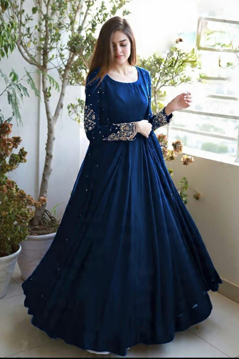 Heavy Embroidered With Front And Back Pearls Attached Gown With Long Maxi Trouser 3Piece
