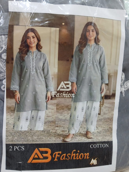Front Sequence Neck and Sleeves Embroidered Maxi and Trouser 2PCs