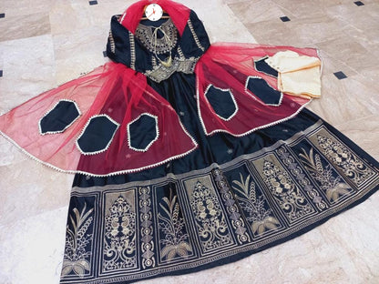 Neck,Border Heavy Embroidery With Two Colours Dupatta 3pcs
