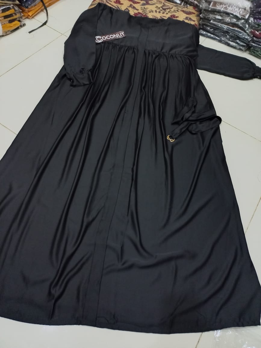 Front Zip &amp; Side Pocket Abaya With Adjustable Belt