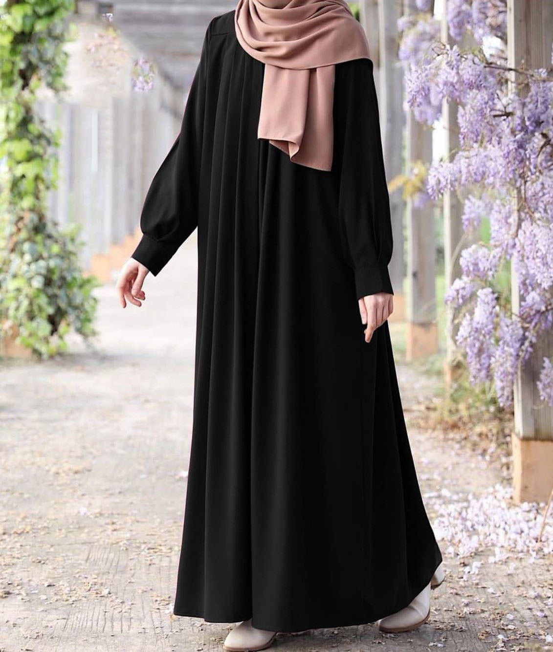 Front Zip &amp; Side Pocket Abaya With Adjustable Belt
