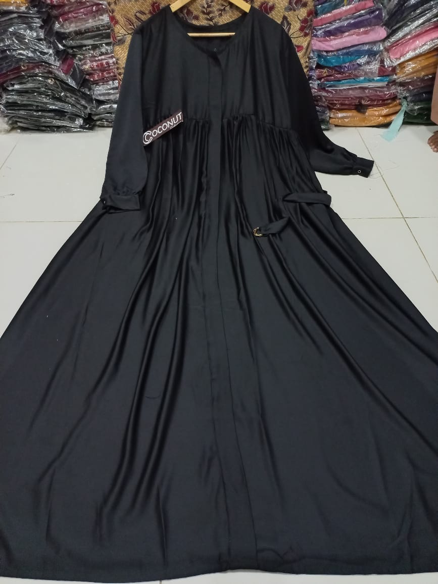 Front Zip &amp; Side Pocket Abaya With Adjustable Belt