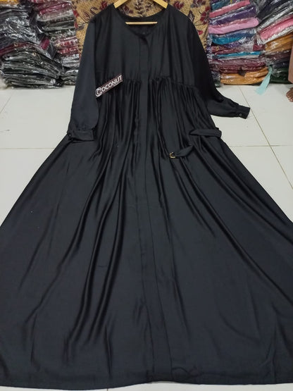 Front Zip &amp; Side Pocket Abaya With Adjustable Belt