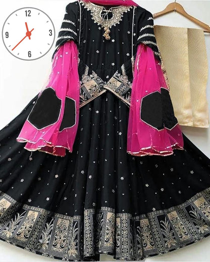 Neck,Border Heavy Embroidery With Two Colours Dupatta 3pcs