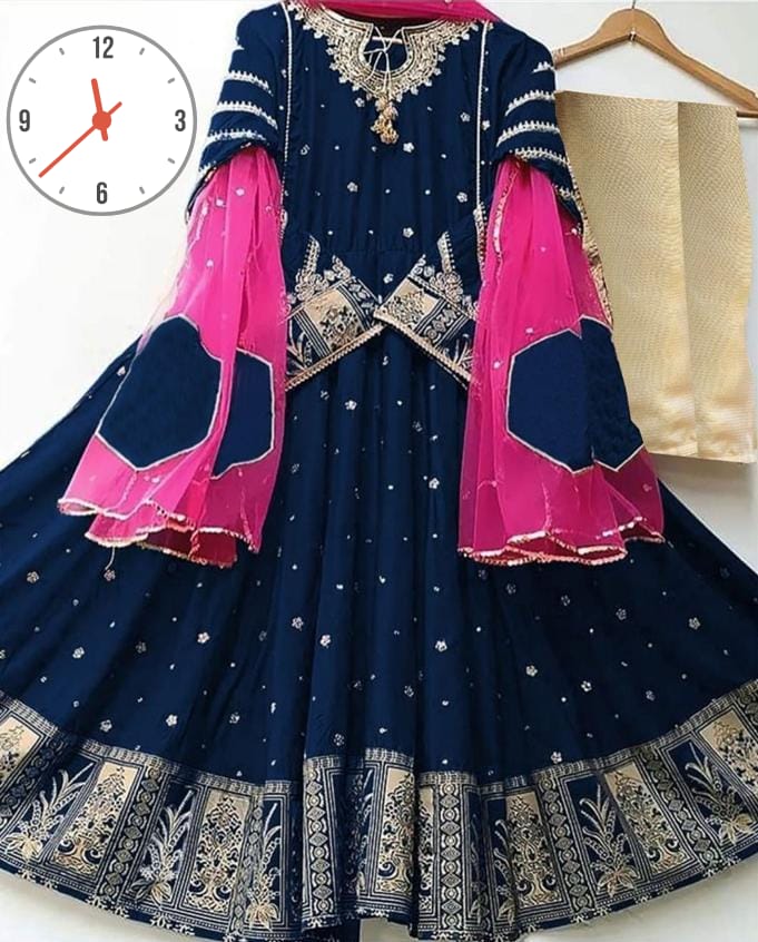 Neck,Border Heavy Embroidery With Two Colours Dupatta 3pcs