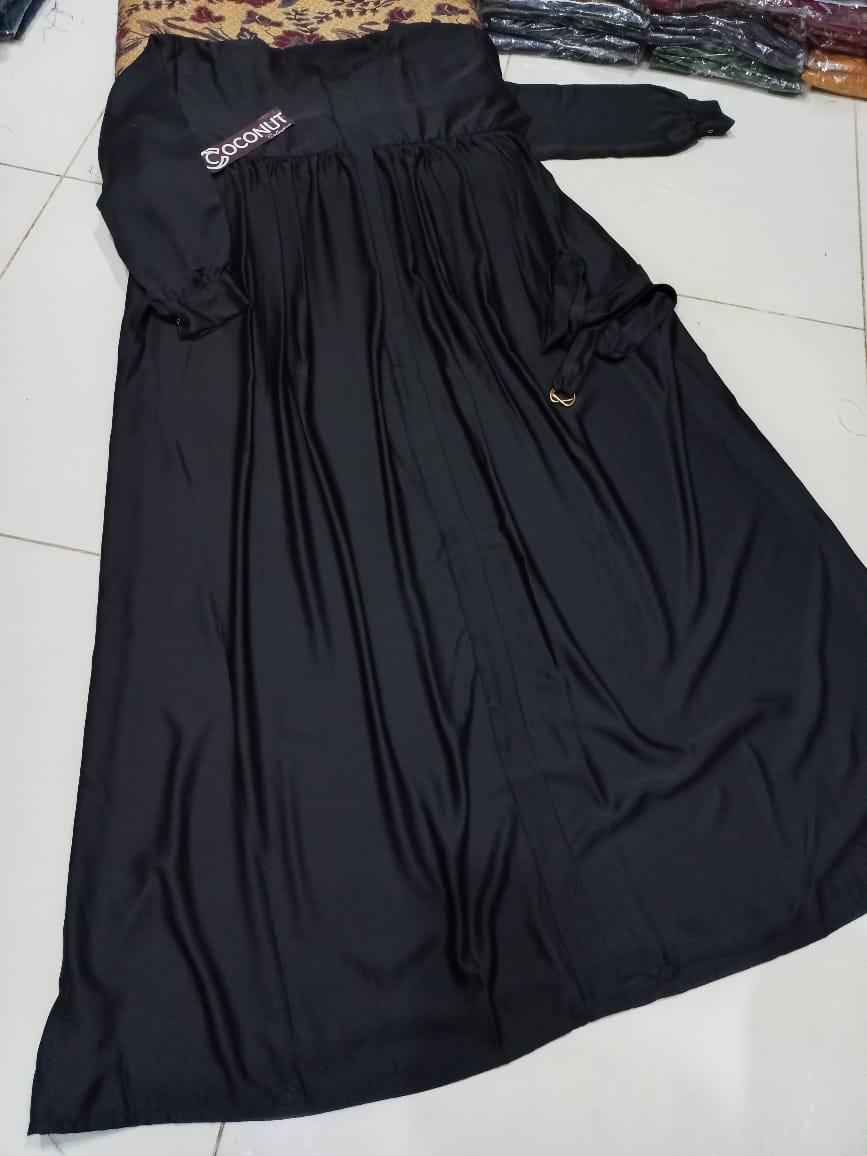 Front Zip &amp; Side Pocket Abaya With Adjustable Belt