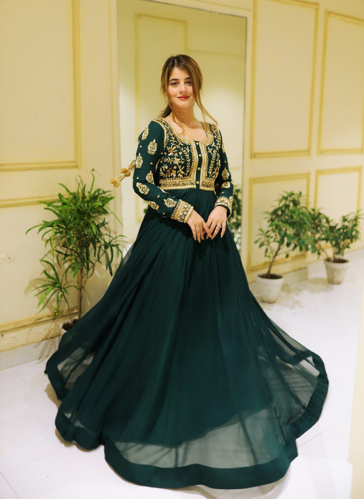 Front Sequence Neck and Sleeves Embroidered Maxi and Trouser 2PCs