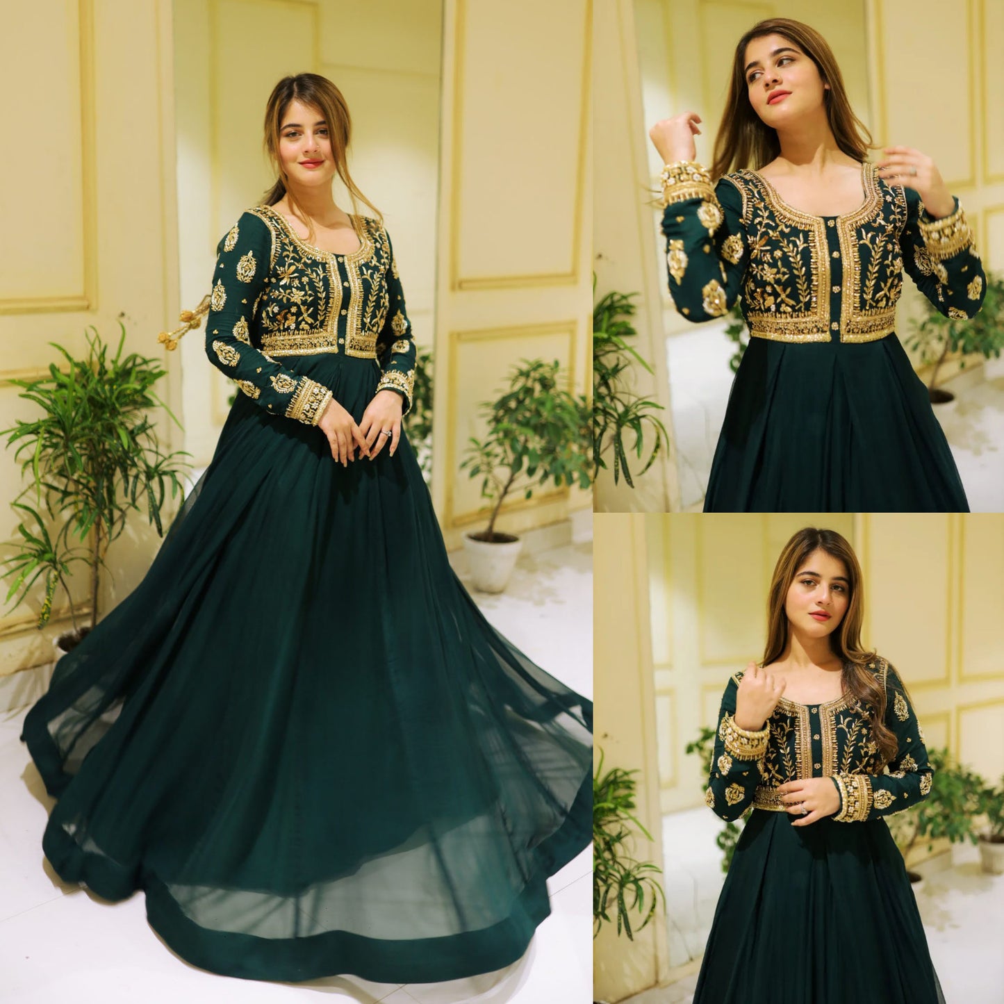 Front Sequence Neck and Sleeves Embroidered Maxi and Trouser 2PCs